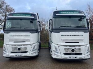 Volvo FH Aero trucks added to the Southampton Container Services fleet, shown at MC Truck & Bus Southampton